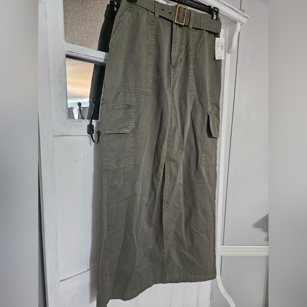 Maurices Olive Cargo Skirt Durable Cotton Utility